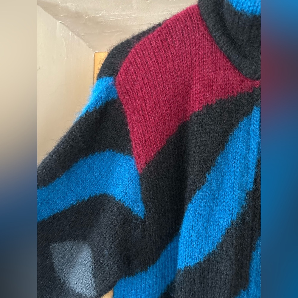 VTG 80’s Rare Mohair Sweater, Warm, Cardigan BRIDGEWEAR, Multicolored Geometric - Picture 5 of 14